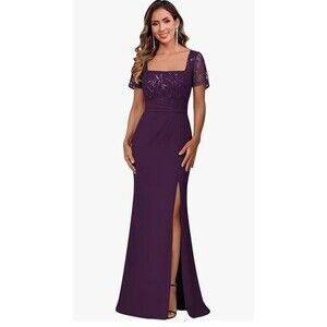 NWT Mother Of Bride Formal lace applique wedding Dress Plum evening gown Sz 14